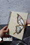 Butterfly Themed Wooden Cover Notebook - Checkered Notebook - Agenda - School Notebook (A5 - 120 Pages)