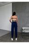 Women's Navy Blue Loose Fitting Striped Regular Waist Baggy Sweatpants - 8