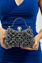 Black and Silver Mix Stone Double Way Double Handle Evening Dress Clutch Evening Bag