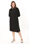 Women's Plus Size Black Front Placket Buttoned Ornamental Chest Pocket Sleeve-Length Adjustable Dress 65N37871 - 5