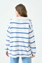 Long Sleeve Wide Zipper Collar Blue Striped Oversize Knitwear Sweater 2542 - 3