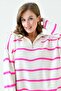 Long Sleeve Wide Zipper Collar Pink Striped Oversize Knitwear Sweater 2542 - 2