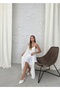 Aerobin Fabric Adjustable Strap Long White Dress - 4