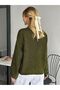 Atemoda Half Turtleneck Khaki Green Hair Knit Crop Loose Sleeve - 2
