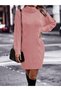 Hair Braid & Selanik Knit Patterned Links Detail Turtleneck Long Sleeve Back Detailed Powder Knitwear Dress Tunic - 2