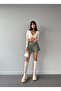 Women's Khaki Pleated Belted Mini Skirt Shorts - 2