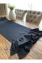 İnci Vintage Velvet Textured Black Double Layer Ruffle Runner - 4