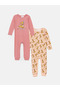 Lcw Baby Peach Printed Crew Neck B'Ambi Printed Baby Girl Jumpsuit 2-Piece