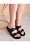 Women's Black Double Buckle Casual Slippers - 2