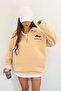 Unisex Cream Polo Neck Oversize 3 Thread Raster Embroidered Sweatshirt - 2