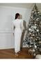 Women's White Imported Fringed Sequin Fabric Slit Brooch-Included Special Design Dress - 6