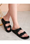 Women's Black Double Buckle Casual Slippers - 3