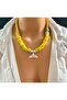Handmade Natural Stone Evil Eye Necklace with Yellow Glass Beads and Lava Stone, Fish Tail Accessories - 4