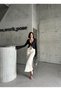 Women's Buttoned Front Long Beige Color Lycra Denim Skirt - 5