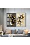Hari̇kabi̇rev | Gold-Black Flowery Butterfly Combination | Framed Glass Table 2 Pieces Vertical