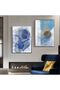 Hari̇kabi̇rev | Dark Blue-Gold Patterned Abstract Combination 002 | Framed Glass Table 2 Pieces Vertical