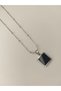 Square Cut Black Jewelled Dorica Chain Non-Tarnish Steel Necklace Silver Color - 3