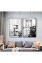 MARVELOUS BLACK AND WHITE STONE & BRIDGE COMBINATION FRAMED GLASS TABLE 2-PIECE VERTICAL