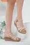 Women's Platform Heeled Sandals Three Stripes Nude - 2