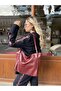 Women's Burgundy Shopper Large Handle Bag - 5