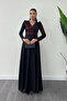 Crepe Fabric Sequin Detailed Dress - Claret Red - 2