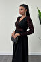 Crepe Fabric Sequin Detailed Dress - Claret Red - 4