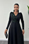Crepe Fabric Sequin Detailed Dress - Emerald Green - 4