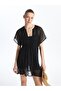 Lcw Dream New Black Shawl Collar Plain Short Sleeve Chiffon Women's Beachwear Top - 2