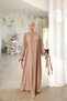 Women's Dress with Hijab Collar and Gathered Sleeves and Ribbon - 5