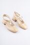 Women's Mary Jane Beige Patent Leather Open Back Square Toe Hard Hat Short Block Heels New Season - 5
