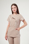 Kıev - Sand Beige Elastic-Bottom Modern and Stylish Double-Breasted Zipper-Closure Doctor and Nurse Uniform Scrubs