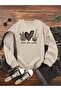 Women's Beige Peace Love Coffee Printed Crew Neck Sweatshirt