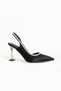 Fomax Black Satin Stone Detailed Transparent Heeled Shoes - 2