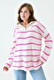 Long Sleeve Wide Zipper Collar Pink Striped Oversize Knitwear Sweater 2542