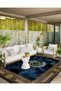 Yellow Border Detailed Patterned Navy Blue Shaped Antique Design Series Decorative Carpet Antique162 - 3