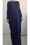 Navy Blue Draped Bat Sleeve Hijab Dress - 3