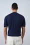 Premium Striped Navy Blue Knitwear T-Shirt - 4