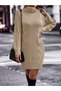 Hair Braid & Selanik Knit Patterned Links Detail Turtleneck Long Sleeve Back Detailed Stone Knitwear Dress Tunic - 2