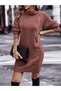 Hair Braid & Selanik Knit Patterned Links Detail Turtleneck Long Sleeve Back Detailed Cinnamon Knitwear Dress Tunic