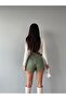 Women's Khaki Pleated Belted Mini Skirt Shorts - 7