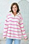 Zippered Collar Off Shoulder Long Sleeve Pink Striped Oversize Knitwear Sweater 2542 - 4