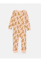 Lcw Baby Peach Printed Crew Neck B'Ambi Printed Baby Girl Jumpsuit 2-Piece - 5