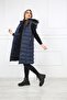 Women's Dark Navy Blue Puffer Long Vest Coat - 4