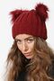 75 Folded Double Pompom Knitted Beanie - Claret Red - 3