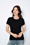 Black 100% Cotton Combed Cotton Ribbed Round Neck Lace Detailed Short Sleeve Women's Undershirt- 525 - 3