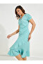 Ruffled Mock Wrap Midi Dress with Puff Sleeve - 5