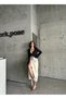 Women's Buttoned Front Long Beige Color Lycra Denim Skirt - 6