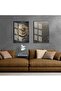 Hari̇kabi̇rev | Abstract Figures Gold Gray 01 | Framed Glass Table 2 Pieces Vertical