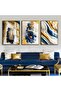 Hari̇kabi̇rev | Dark Blue-Gold Combination 8 Flowers-Abstract Combination | Framed Tempered Glass Table 3 Pieces Vertical