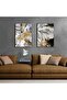 MARVELOUS GRAY-GOLD ABSTRACT FLORAL FLOWER SCYTHE COMBO FRAMED GLASS TABLE 2-PIECE VERTICAL
